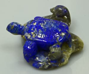 Turtle Figurine, hand Carved from Afghan Lapis Lazuli