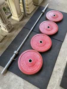 100kg (4x 25kg) Muscle Motion Olympic plates with Olympic barbell