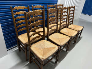European Oak Large Ladderback Dining Chairs x 8