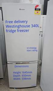 Free delivery Westinghouse 340L fridge 3.5 Energy stars Works fine