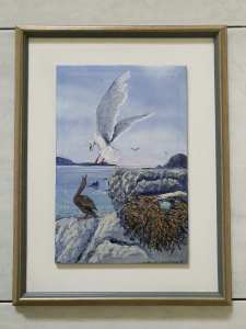 Barbara Cronin painted tile seagull artwork 