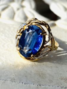 Arts & Crafts Style Royal Blue Kyanite 14K Ring RRP $3200
