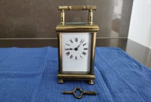 Early 1900s Made in Paris R&C Brass Carriage Clock w Key