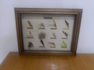Vintage NZ Trout Flies x 12 mounted framed 1980s
