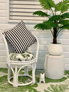 WHITE CANE CHAIR - NEW UPHOLSTERY 