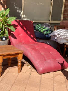Burgundy red leather chaise lounge chair
