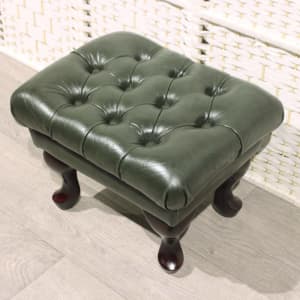 Chesterfield Genuine Leather Footstool Pouffe Green Foot Stool 