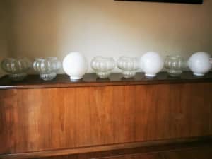 Vintage lamp shades opaque globe white, etched glass clean