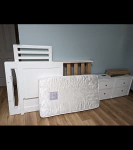 Grow time 6:1 cot, toddler bed, single bed, change table, side tables