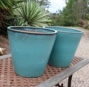 Glazed Aqua/Teal Garden Plant Pots NEW