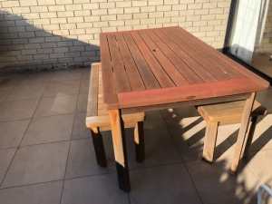 Outdoor Jarrah wood picnic table with bench seats