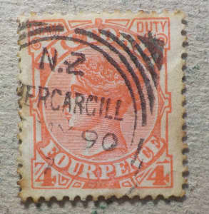 1887 Victoria 4d Red.Stamp.RARE!Invercargill NZ Cancel.ASC66(LotE423p)