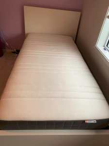White Ikea Malm Single Bed with two drawers and mattress