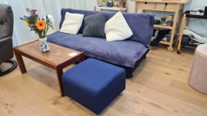 Double sofa bed/futon and blue ottoman