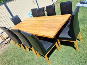 10 Seater Dining table with high back leather chairs