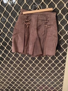 Brown Suede Leather Skirt Pants