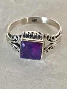 Solid 925 Sterling Silver Purple Copper Turquoise Ring, size 7.5