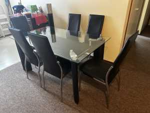 Glass Rectangle Dining Table with 6x Chairs
