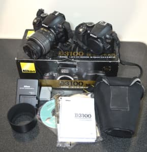 2x Nikon D3100 DSLR Bundle lot - DX 18-55mm VR 14.2MP
