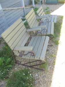 3 vintage slatted wooden outdoor chairs