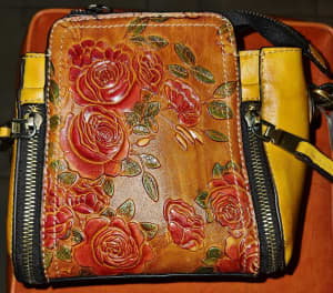Bag Shoulder Handbag Genuine Leather Rose Embossed NEW-Unused