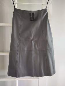 Grey genuine leather midi skirt size 10 NWT 