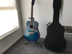 ACOUSTIC GUITAR, SOLID CASE, and STAND