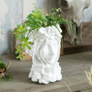 SOGA Resin Creative Head Statue Planter Cactus Flower Pot Decor