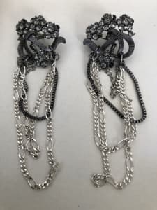 Mimco Beautiful Design Snake Earrings with Chrystal Flowers & Drops