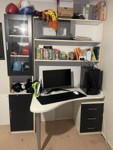 Desk - with shelves, cupboard and drawers