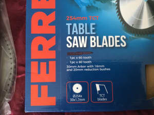 2 x Ferrex Tungsten Tip Saw Blades 254mm Diam,,BRAND NEW 60 and 80 TTP