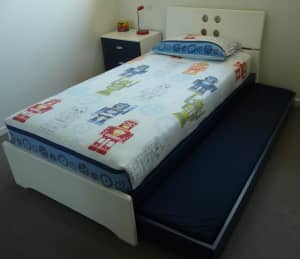 Single Bed Frame with Trundle & Bedside Table