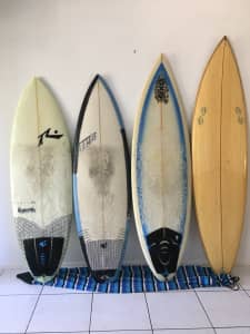 4 Surfboards: 1 Rusty 1 Diverse 1 Koma Surfboard 1 David Franks