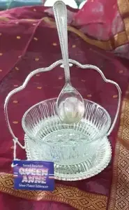 Queen Anne Silver Plated Jam Dish and Spoon