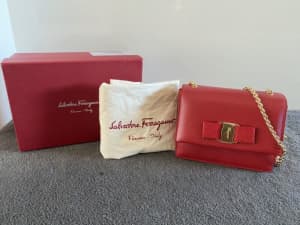 Salvatore Ferragamo Red Vara Bow Handbag NEW