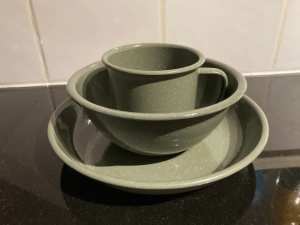 BRAND NEW ENAMEL CUP & PLATE SET
