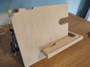 Personal docking station- phone/keys/watch/wallet. Made from plywood. 