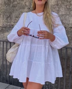 Dissh Dahlia Sleeved White Linen Dress size 10 rrp $120