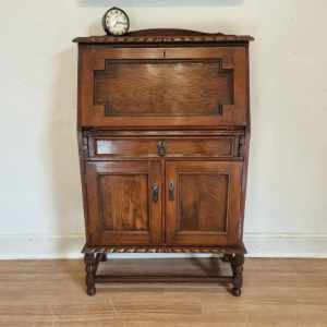 Vintage Tudor / Jacobean Oak Bureau, Drop Front Writing Desk. C1940s