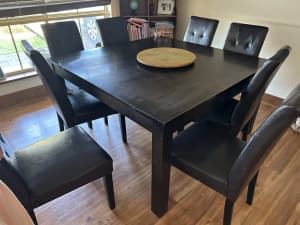 Large square dark wood heavy inside dining table 140cm x140cm