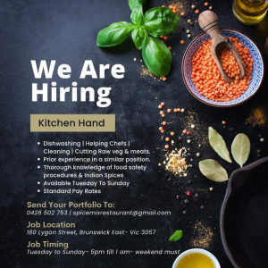 Hiring Kitchen Hand for Indian & Nepalese Restaurant