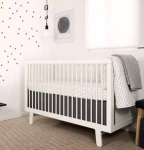 Oeuf Sparrow Crib White and Oeuf Toddler Conversion Kit.
