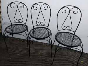Vintage Wrought Iron Chairs x 3 In Excellent Condition Lot $65