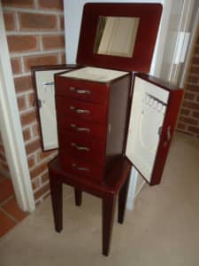 Jewellery Cabinet, Lift-top, 4-Drawer, Rosewood Finish