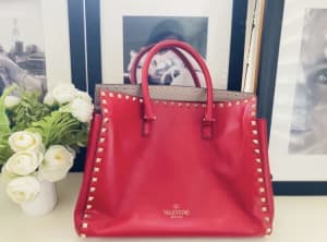 Designer Valentino red leather bag with studs