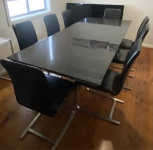 Marble dining table, 8 leather chairs , console table,coffee table 