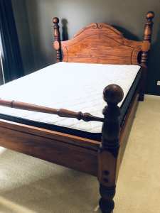 Queen size timber bed with new mattress