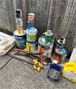 Miscellaneous items - heater, plant vase, paint, coat hangers