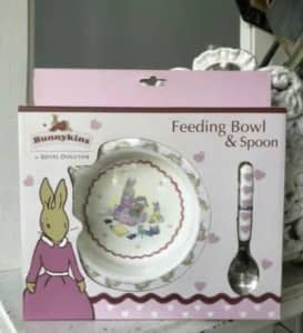 NEW! BUNNYKINS by ROYAL DOULTON Baby Feeding Bowl & Spoon* Pink