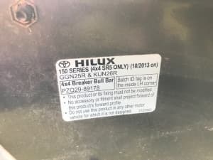 Bullbar off 2013 Toyota Hilux 4X4